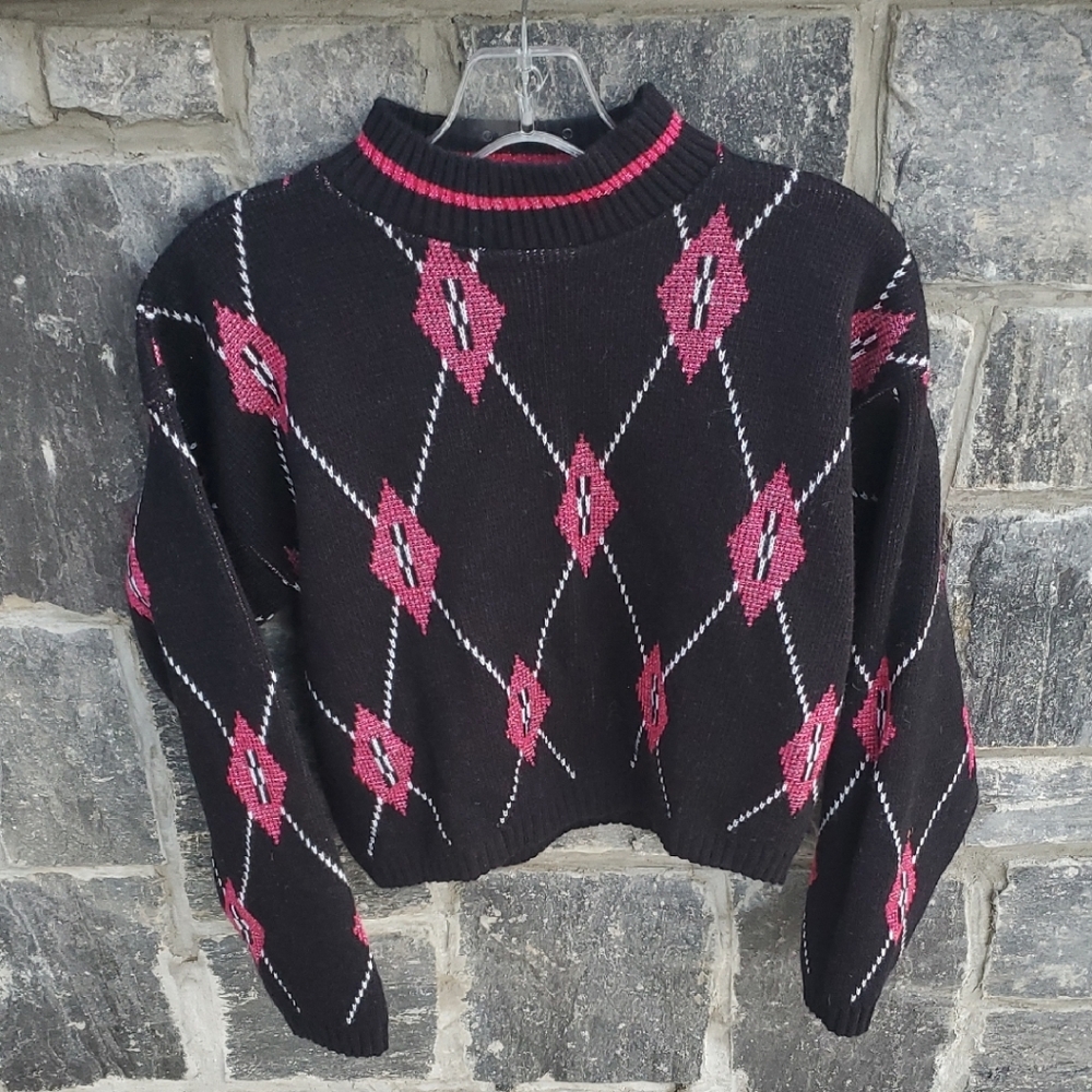 Adele Knitwear Cropped Sweater Black and Pink Made In USA